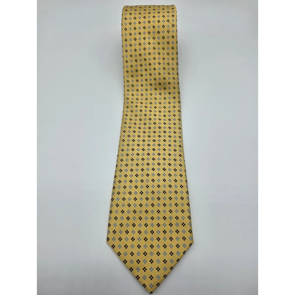 Vintage Tommy Hilfiger 100% Silk Geometric Yellow Blue Short Tie 55